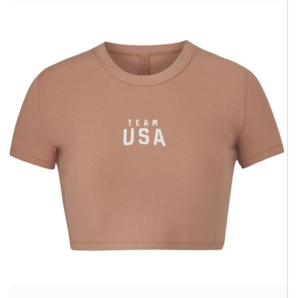 NEW SKIMS USA Olympic Rib Crop Tee 2X Sienna Brown Sporty Chic Blokette Consign
